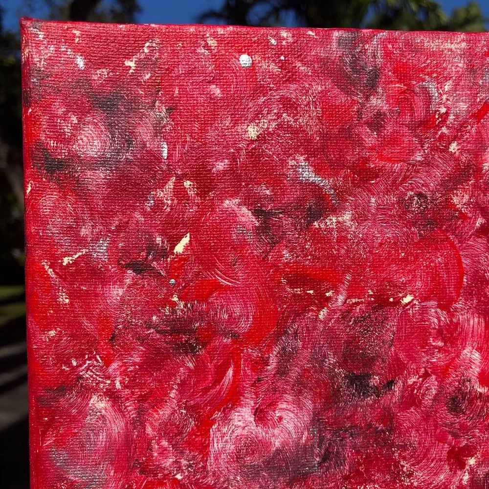 HANDCRAFTED RED, CREAM, BLACK & SILVER ABSTRACT ART PAINTING 9